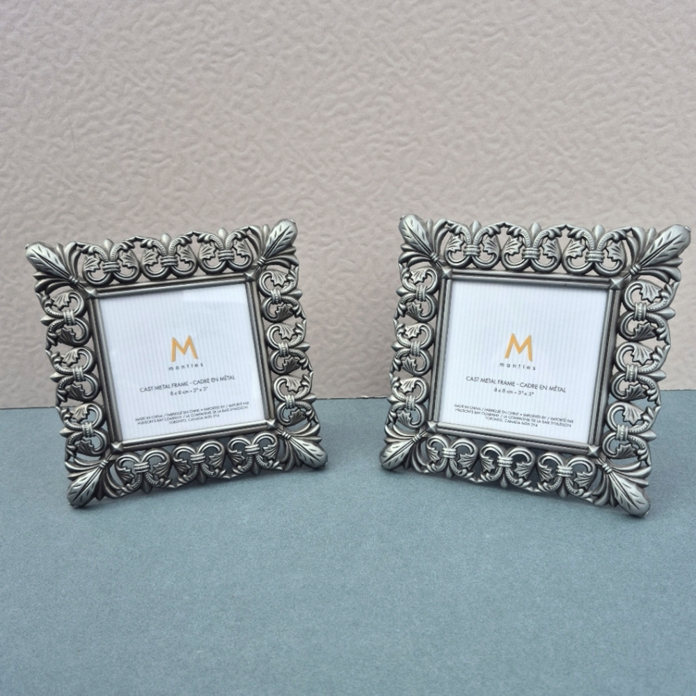Elegant Silver Cast Metal Photo Frame Set of 2 Vintage